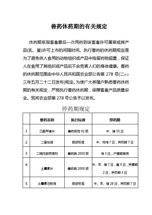 兽药休药期的有关规定