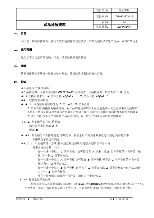 成品检验规范【范本模板】