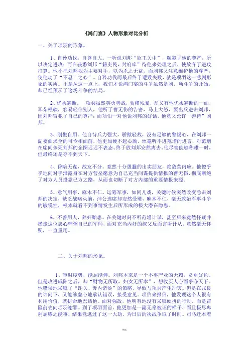 鸿门宴人物形象对比分析