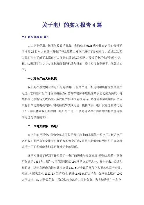 关于电厂的实习报告4篇