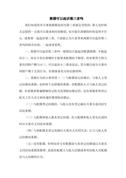 离婚可以起诉第三者吗