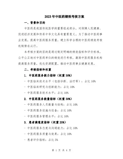 2023年中医药绩效考核方案