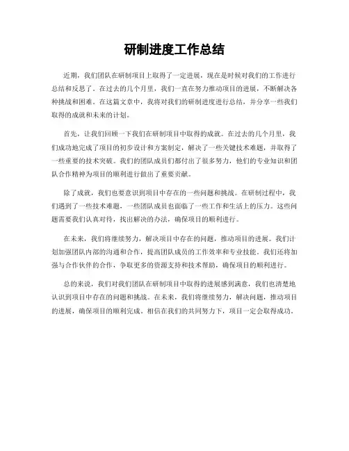 研制进度工作总结