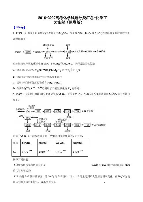 2016-2020高考化学试题分类汇总-化学工艺流程(原卷版)