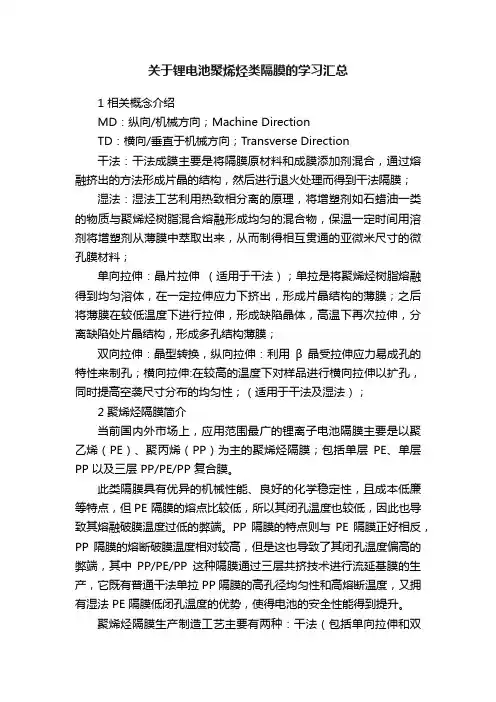 关于锂电池聚烯烃类隔膜的学习汇总