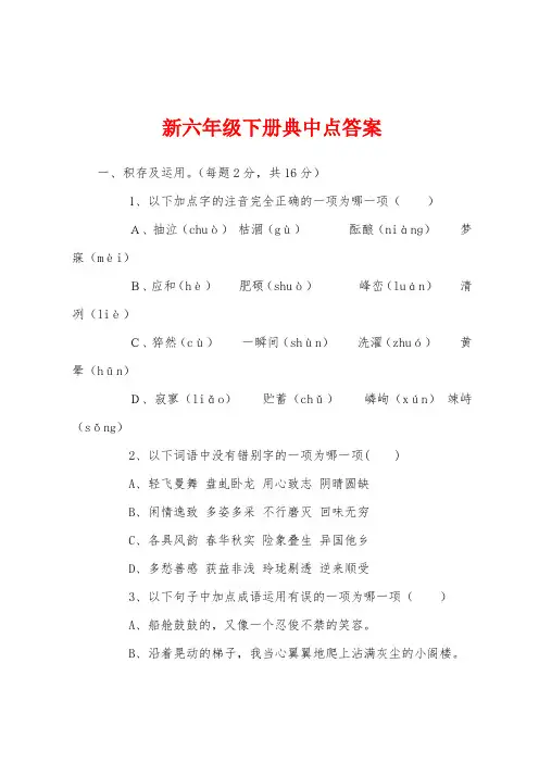 新六年级下册典中点答案