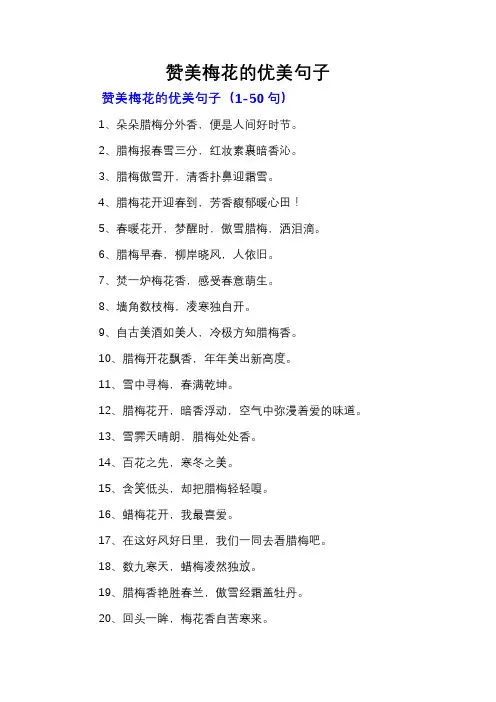 赞美梅花的优美句子