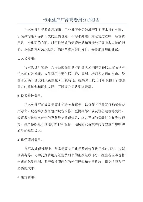 污水处理厂经营费用分析报告