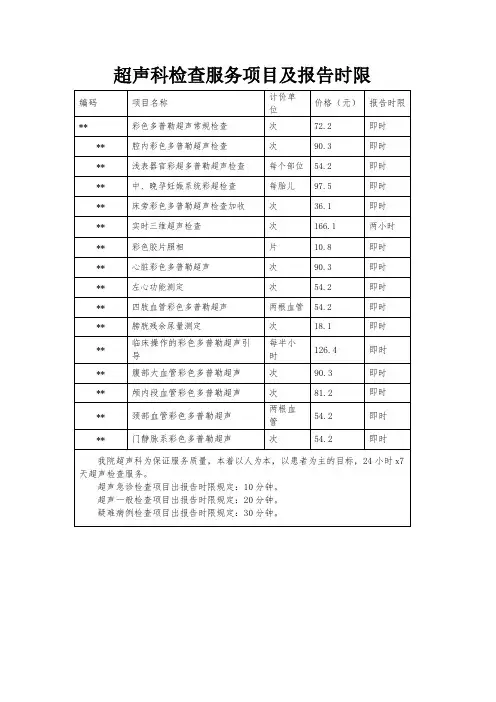 超声科检查项目列表及时限