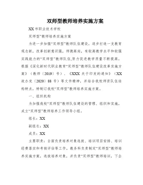 双师型教师培养实施方案