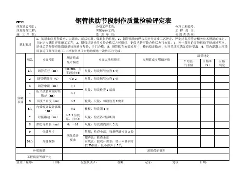 钢管拱肋制作质量检验评定表