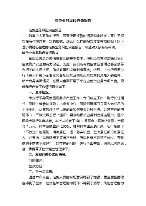 信贷业务风险自查报告