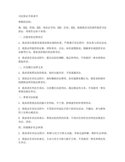 司法保证书承诺书