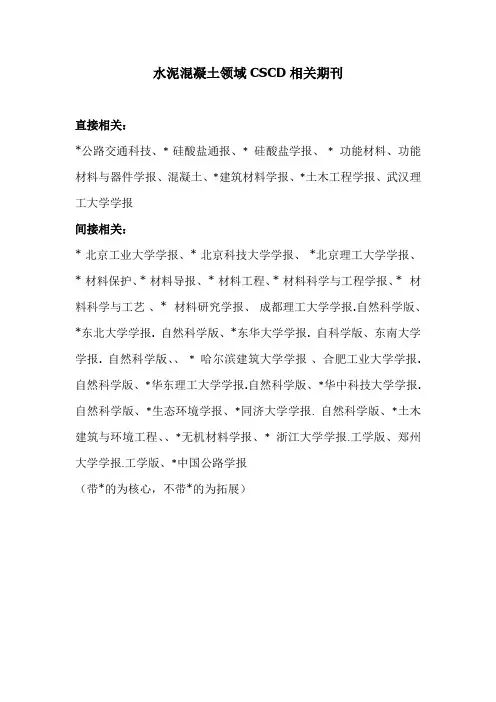 水泥混凝土方向CSCD收录的期刊