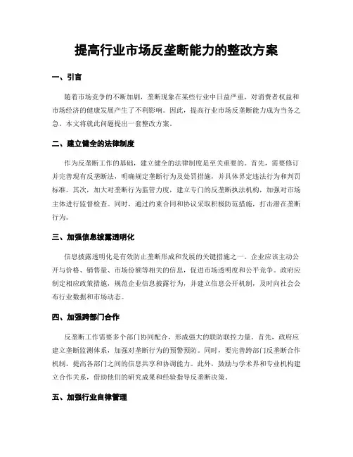 提高行业市场反垄断能力的整改方案