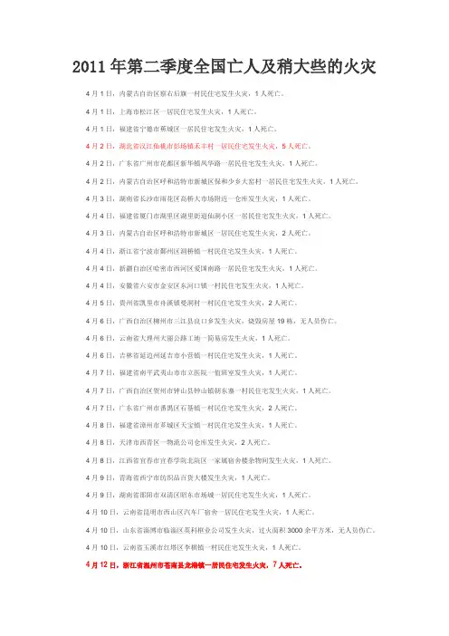 2011第二季度全国火灾案例