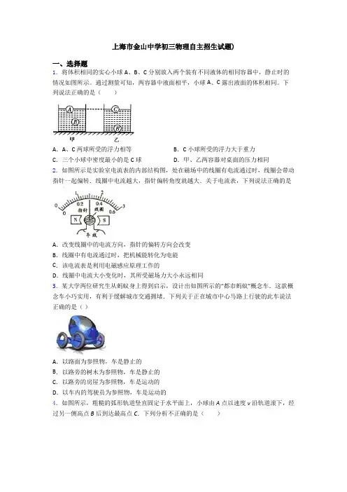 上海市金山中学初三物理自主招生试题)