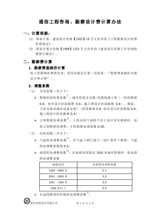 通信勘察设计费计算办法
