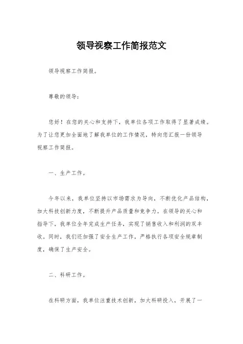 领导视察工作简报范文