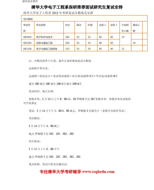 清华大学电子工程系保研推荐面试研究生复试安排