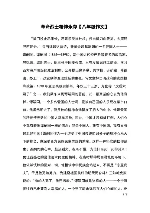 革命烈士精神永存【八年级作文】