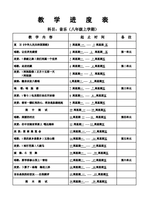 教学进度表音乐八年级人音版(上)