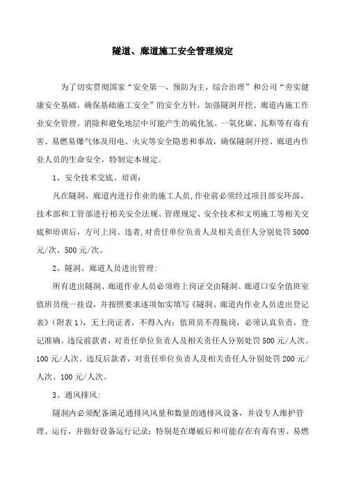 《隧洞、廊道施工安全硬性规定》