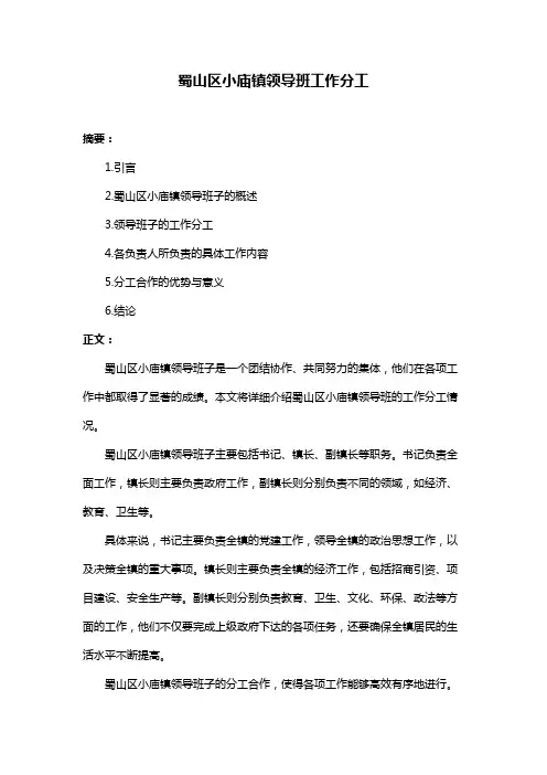蜀山区小庙镇领导班工作分工