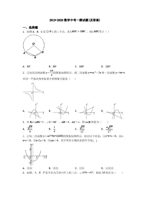 2019-2020数学中考一模试题(及答案)