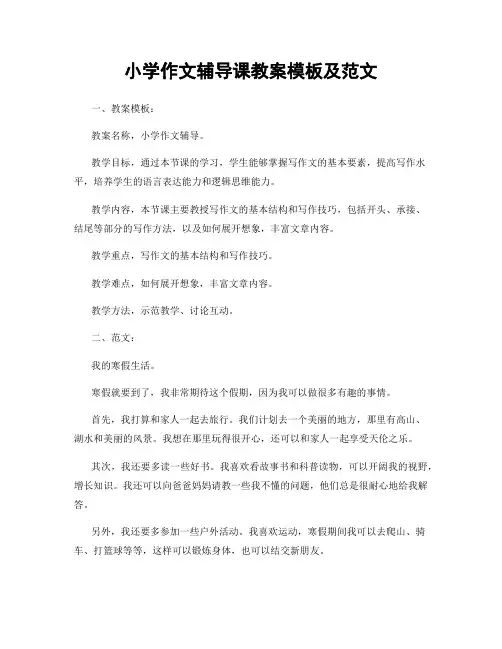 小学作文辅导课教案模板及范文