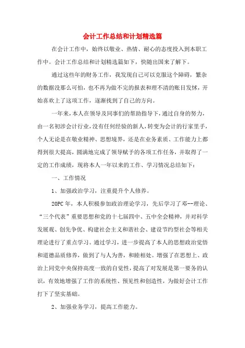 2020年会计工作总结和计划精选篇