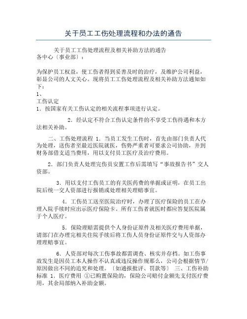 关于员工工伤处理流程和办法的通告