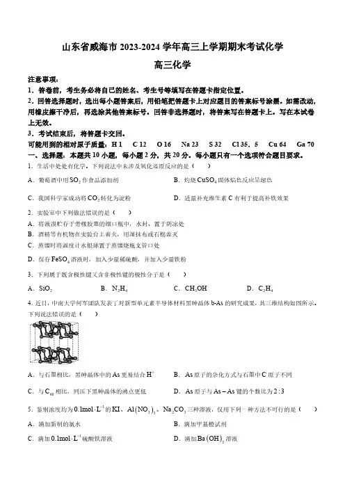 山东省威海市2023-2024学年高三上学期期末考试化学试题含答案
