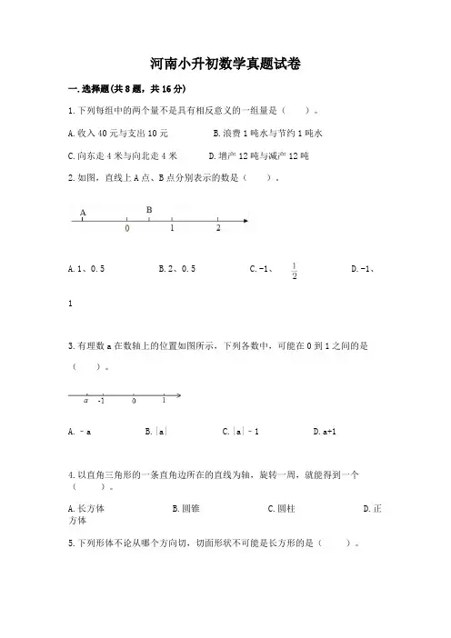 河南小升初数学真题试卷附参考答案(典型题)