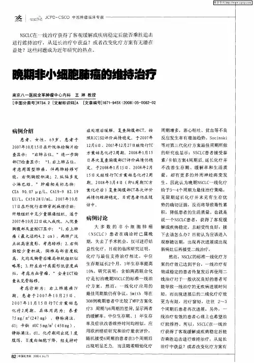 晚期非小细胞肺癌的维持治疗