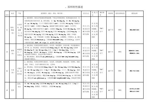 原料、辅料产品特性描述(非常实用)