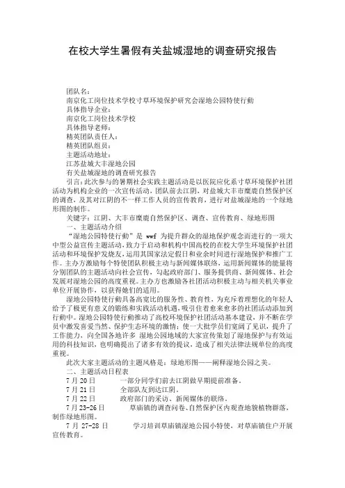 在校大学生暑假有关盐城湿地的调查研究报告