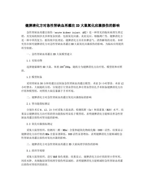 健脾清化方对急性肾缺血再灌注SD大鼠氧化应激损伤的影响