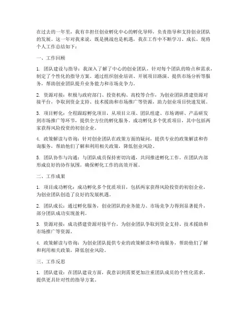 创业孵化个人工作总结范文
