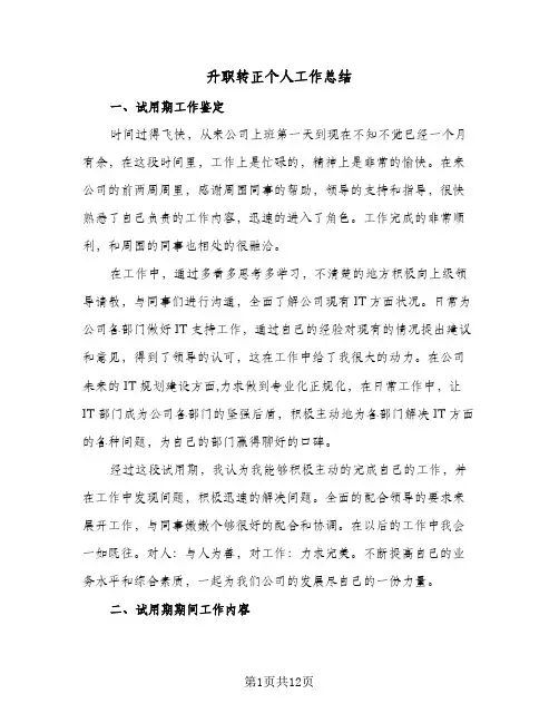 升职转正个人工作总结(5篇)