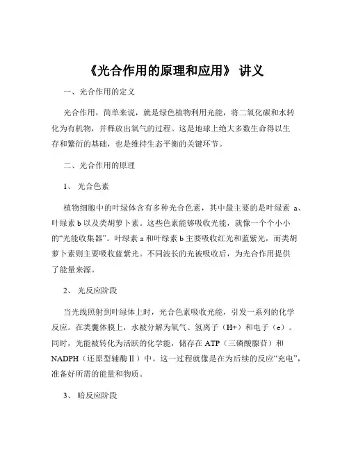 《光合作用的原理和应用》 讲义