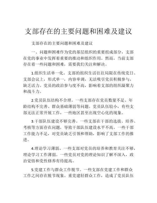 支部存在的主要问题和困难及建议