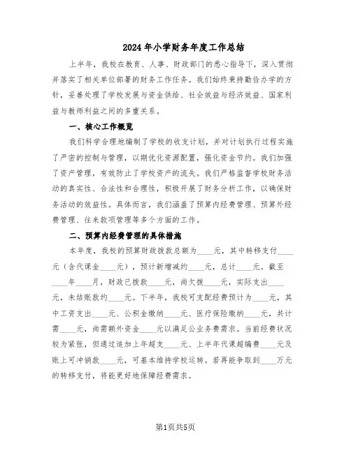 2024年小学财务年度工作总结（二篇）
