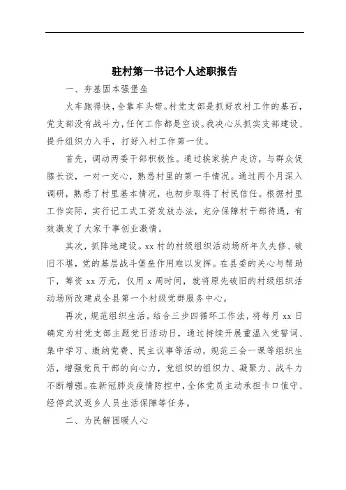 驻村第一书记个人述职报告