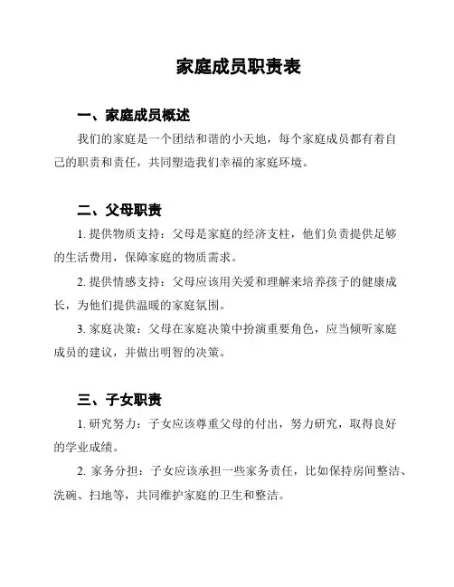 家庭成员职责表