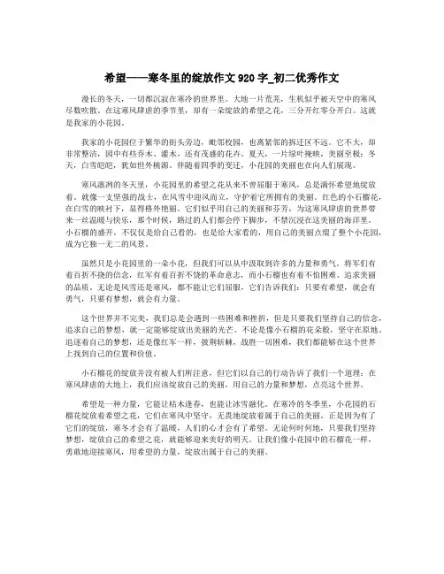 希望——寒冬里的绽放作文920字_初二优秀作文
