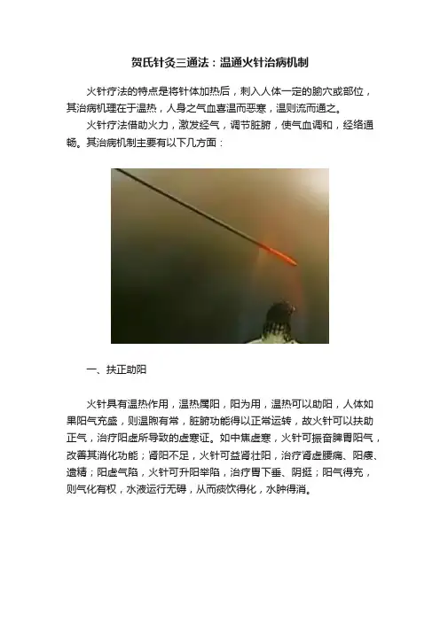 贺氏针灸三通法：温通火针治病机制