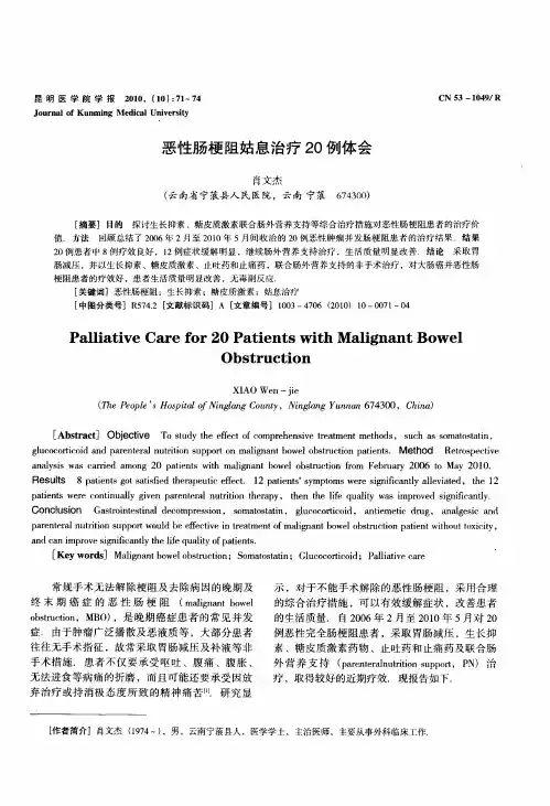 恶性肠梗阻姑息治疗20例体会