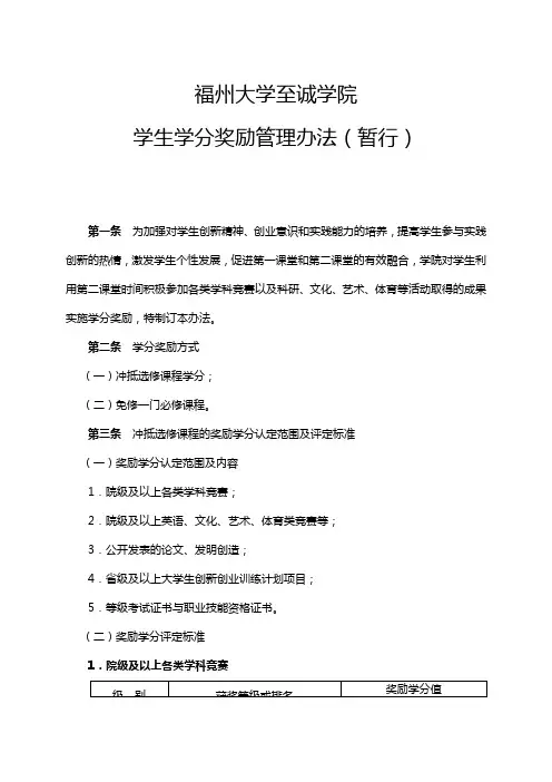 福州大学至诚学院学生奖励学分管理办法(4稿-发文稿)
