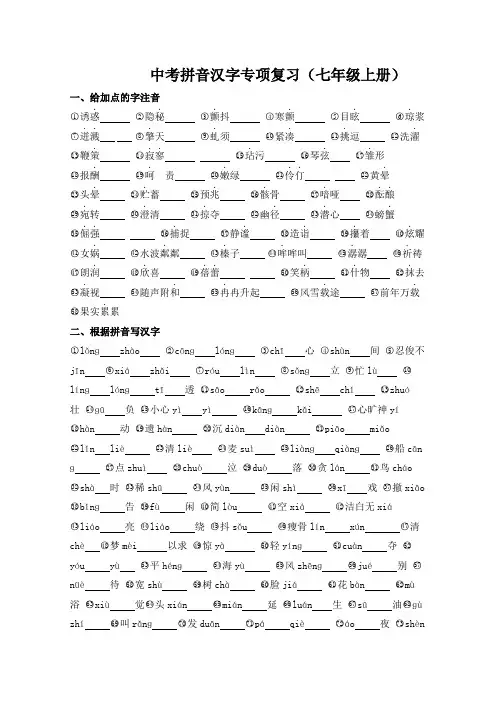 中考拼音汉字专项练习